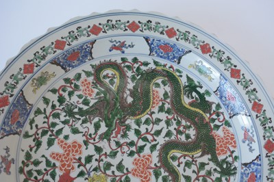 Lot 425 - Pair of reproduction Chinese famille verte chargers