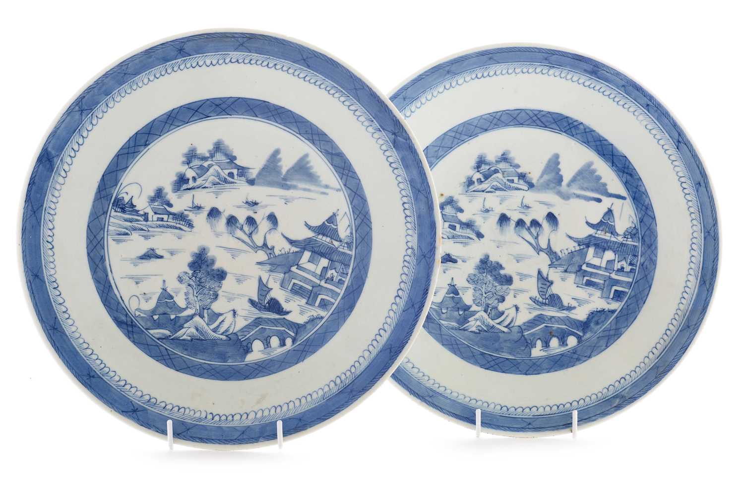 Lot 469 - Pair Chinese blue and white chargers