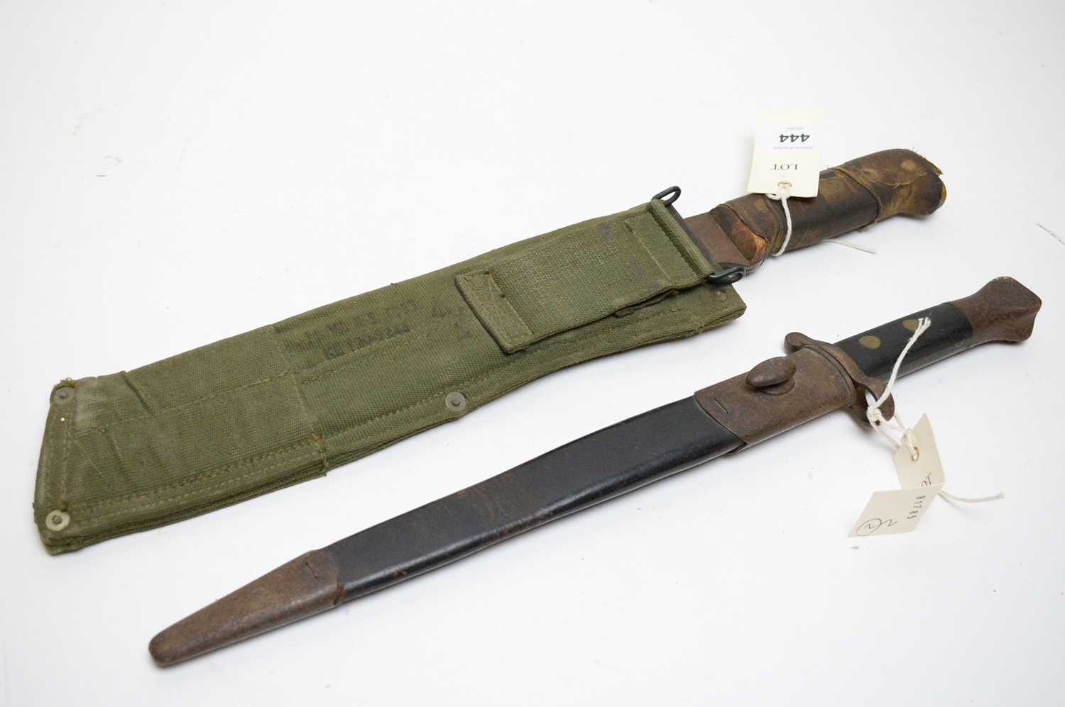 Lot 444 - Lee Enfield rifle bayonet; and Martindale Military Issue machete.