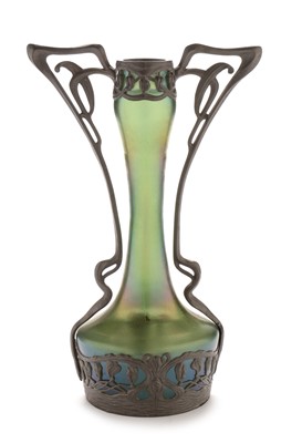 Lot 614 - Art Nouveau style pewter mounted vase
