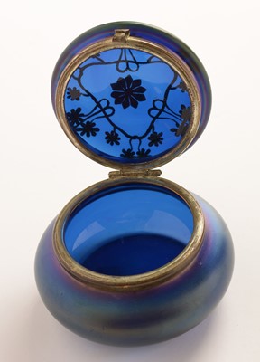 Lot 616 - Art nouveau inkwell, jar with hinged lid, modern scent bottle. (3)
