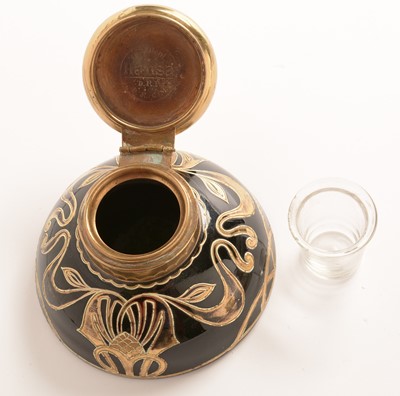 Lot 616 - Art nouveau inkwell, jar with hinged lid, modern scent bottle. (3)