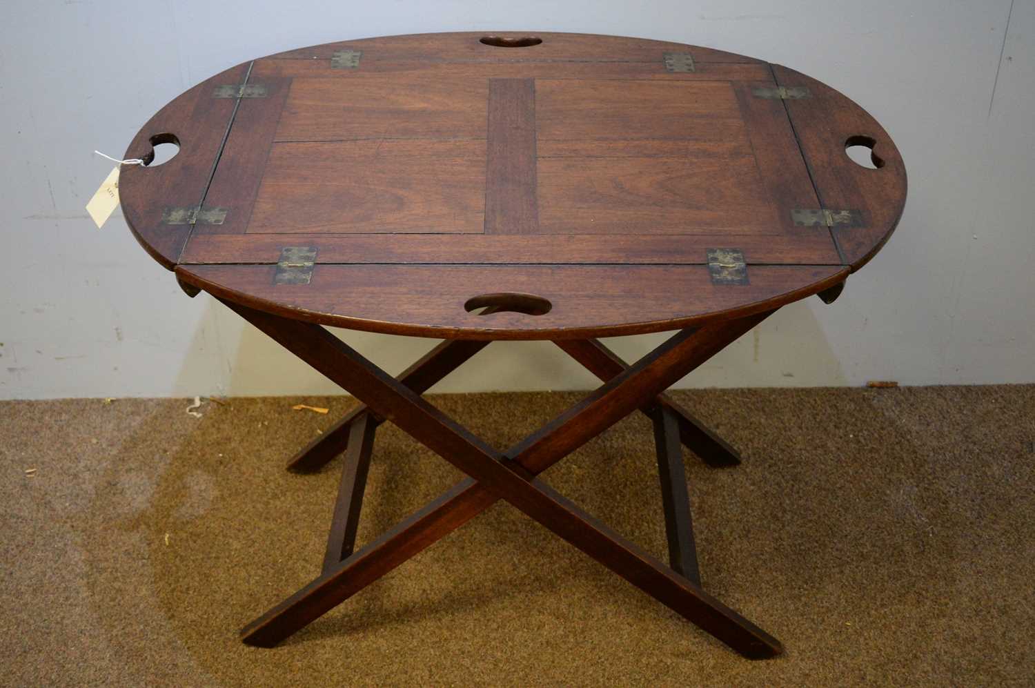 Lot 5 - 19/20th C mahogany butler's tray on stand.