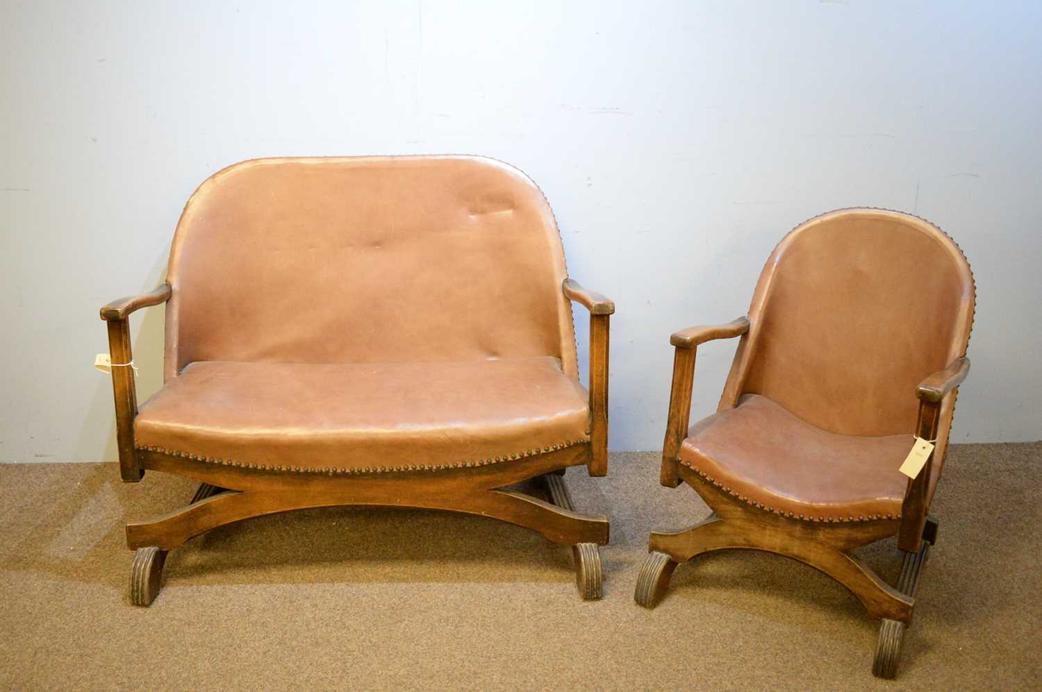 Lot 86 - Early 20th Century oak framed settee and chair
