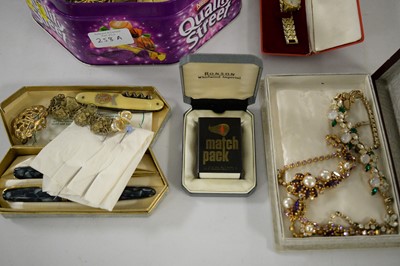 Lot 258 - A selection of costume jewellery, watches and pens