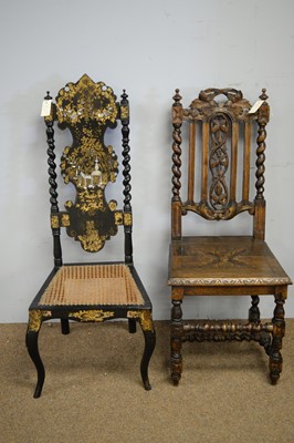 Lot 89 - Early 20th C oak chair; and a late Victorian papier machine chair.