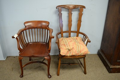 Lot 92 - 20th C captain's chair; and an Edwardian high back chair.