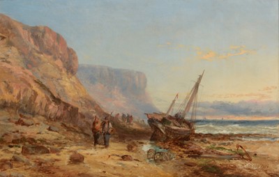 Lot 378 - R* Stubbs (19th Century) A beached fishing...