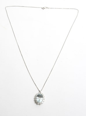 Lot 21 - An aquamarine and diamond cluster pendant