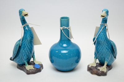 Lot 390 - Pair of modern Chinese duck figures; and a Chinese stoneware bottle vase.