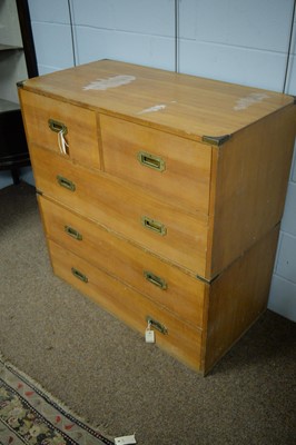 Lot 111 - 20th C maple campaign style chest of drawers.