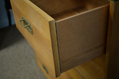 Lot 111 - 20th C maple campaign style chest of drawers.
