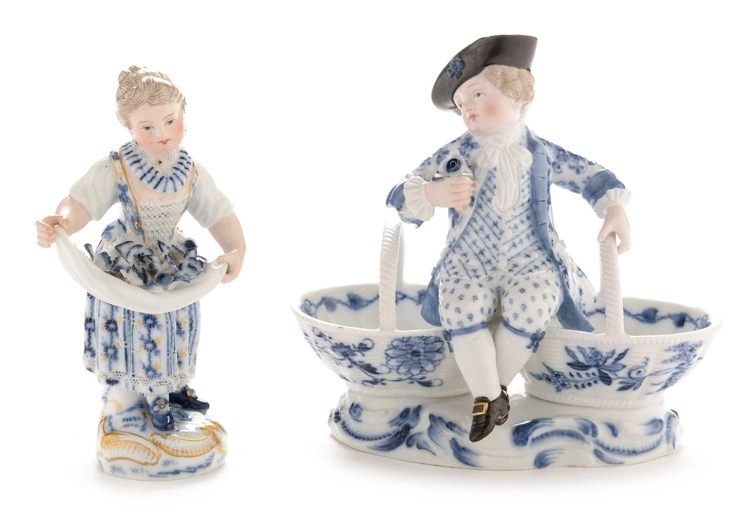 Lot 547 - Meissen figural salt, Meissen small figure of a girl