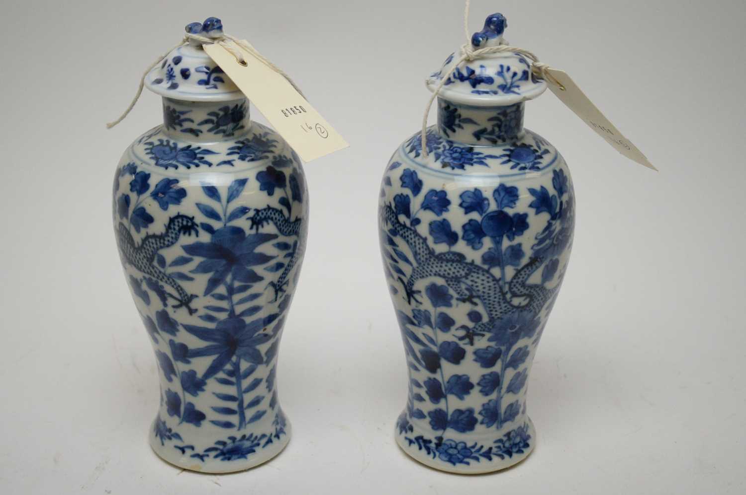 Lot 420 - Pair of late 19th C Chinese blue and white vases.