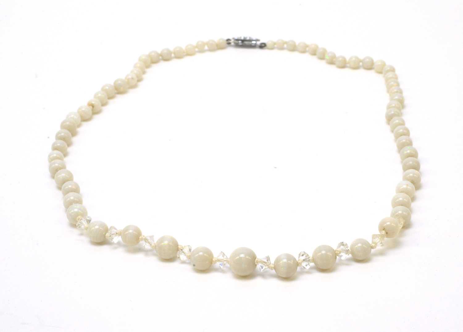 Lot 179 - A white opal bead and crystal necklace.