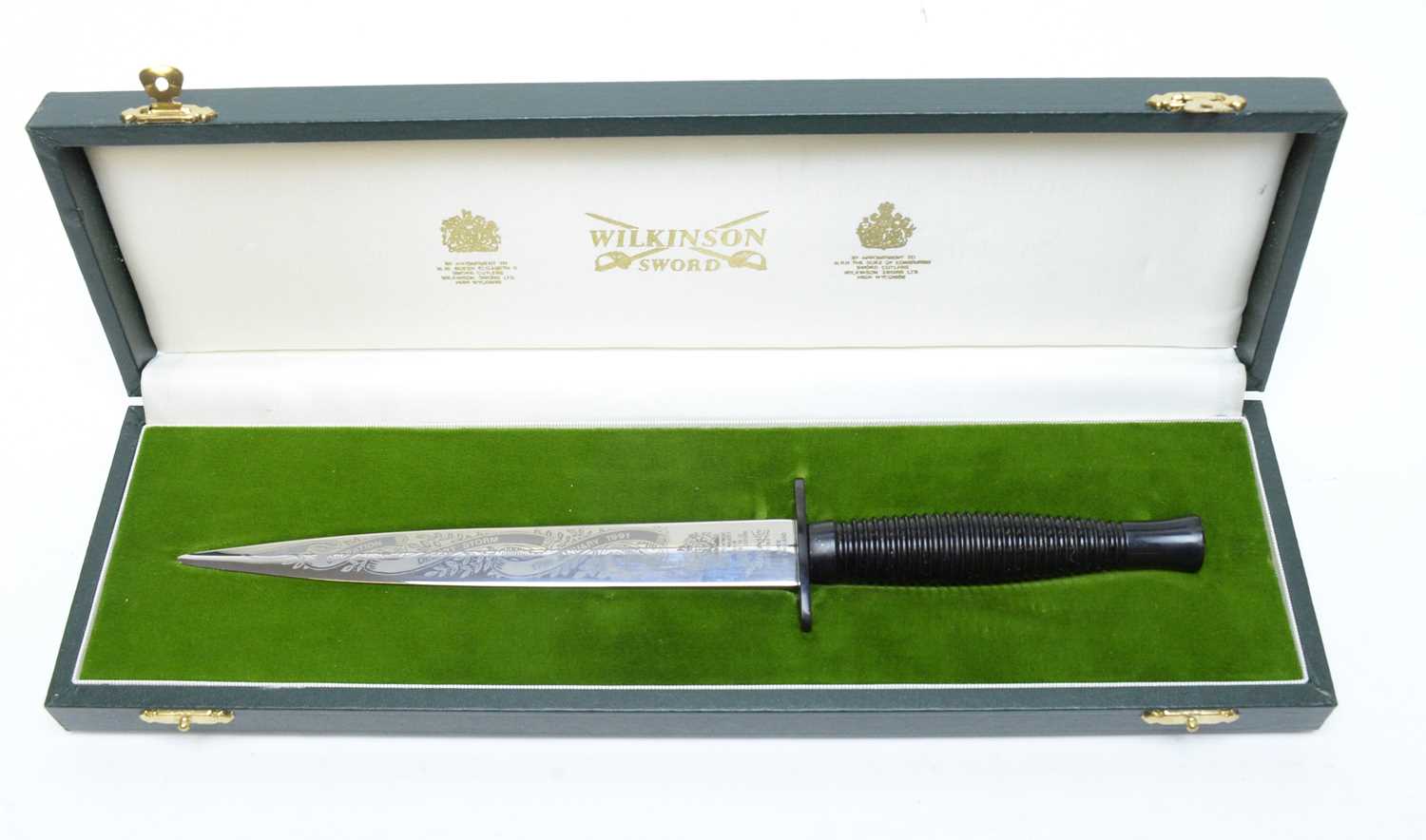 Lot 1056 - A Wilkinson Sword "Operation Desert Storm" commemorative Fairbairn Sykes FS commando knife.