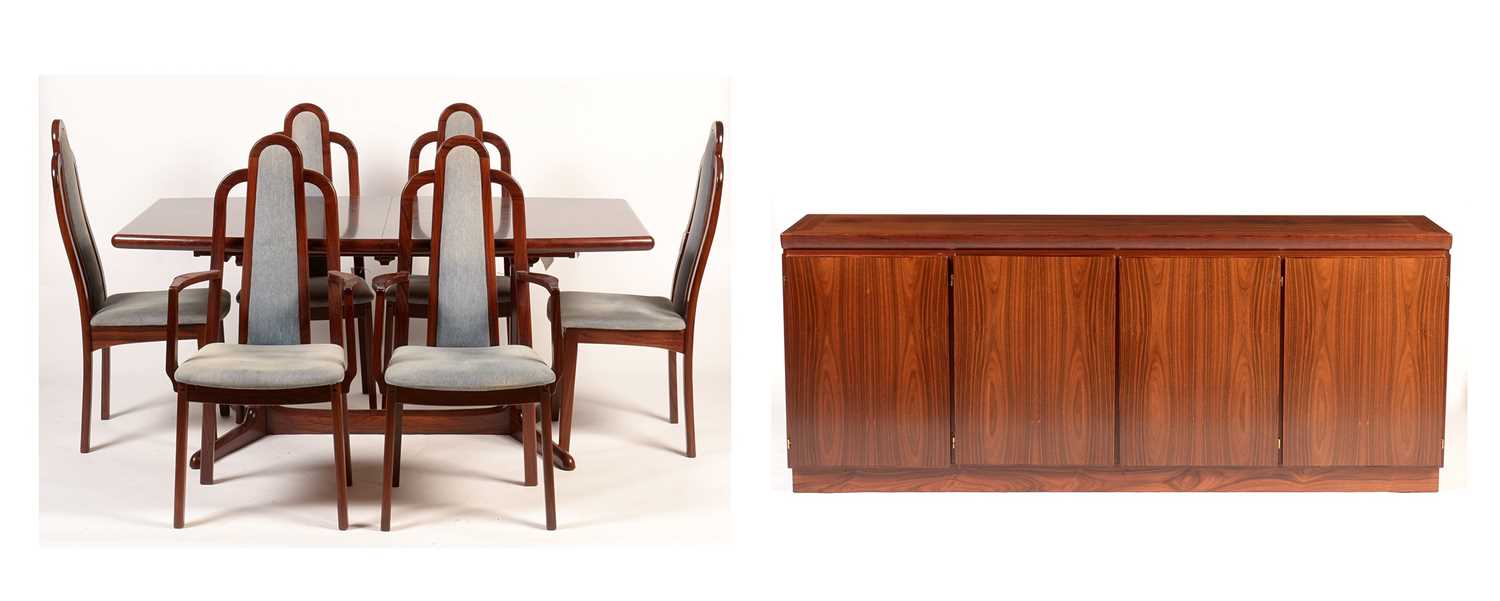 Lot 104 - Skovby Møbelfabrik A/S: a Danish rosewood dining room suite; and display unit.