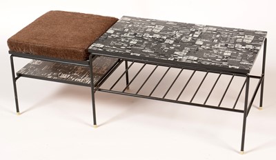 Lot 848 - A mid 20th Century coffee table/telephone seat with Jacqueline Groag cityscape design.