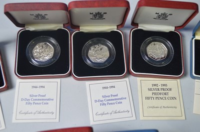 Lot 197 - Silver proof 50p's, £1's and others