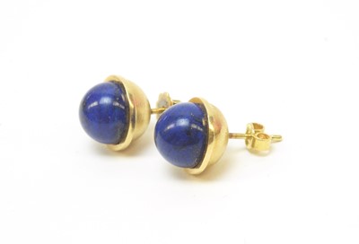 Lot 6 - A pair of lapis lazuli stud earrings.