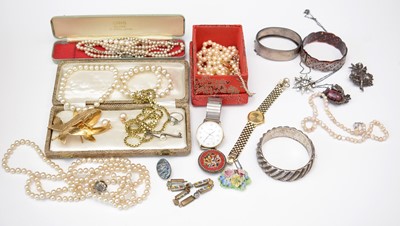 Lot 233 - A brooch; bangle; and other silver and costume jewellery.