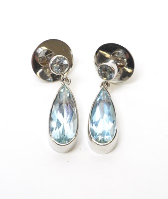 Lot 93 - A pair of aquamarine drop earrings.