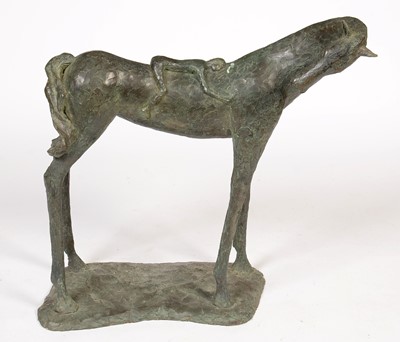 Lot 780 - A contemporary resin model of a small figure resting on a horse