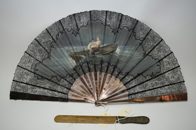 Lot 383 - Continental black silk fan; and a letter opener.