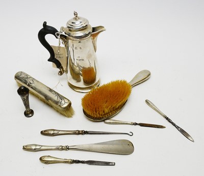 Lot 196A - Early 20th C silver hot water jug; and various other dressing table items.
