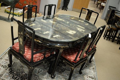Lot 139 - 20th Century dining table and six chairs (black).