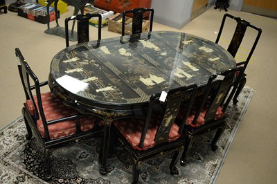 Lot 139 - 20th Century dining table and six chairs (black).