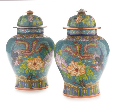 Lot 484 - Pair Chinese cloisonne vases