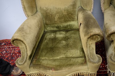Lot 63 - Pair of early 20th C wing back armchairs.