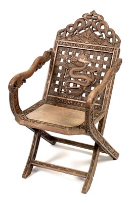 Lot 890 - 20th Century carved Japanese folding chair