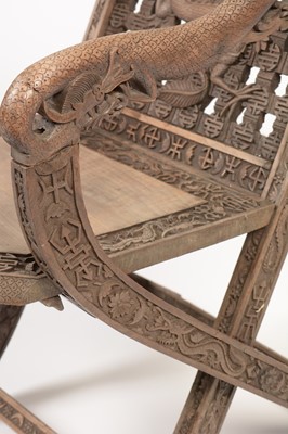 Lot 890 - 20th Century carved Japanese folding chair