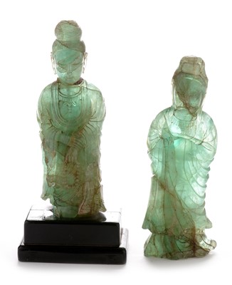 Lot 479 - Two Chinese green quartz figures of Guanyin