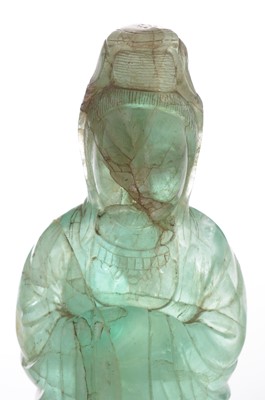 Lot 387 - Two Chinese green quartz figures of Guanyin