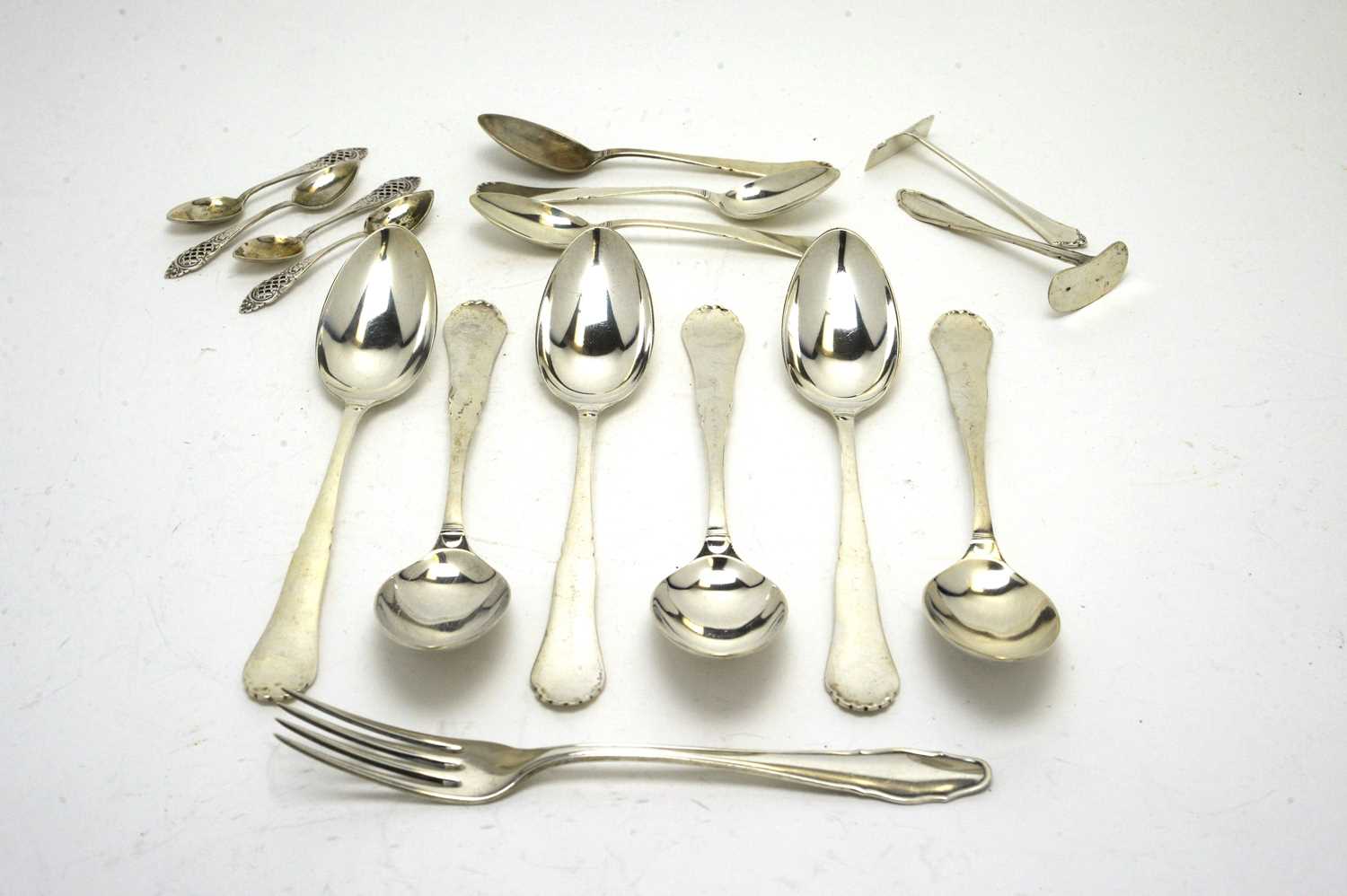 Lot 199 - A set of six German 800 standard silver tablespoons; and other items.