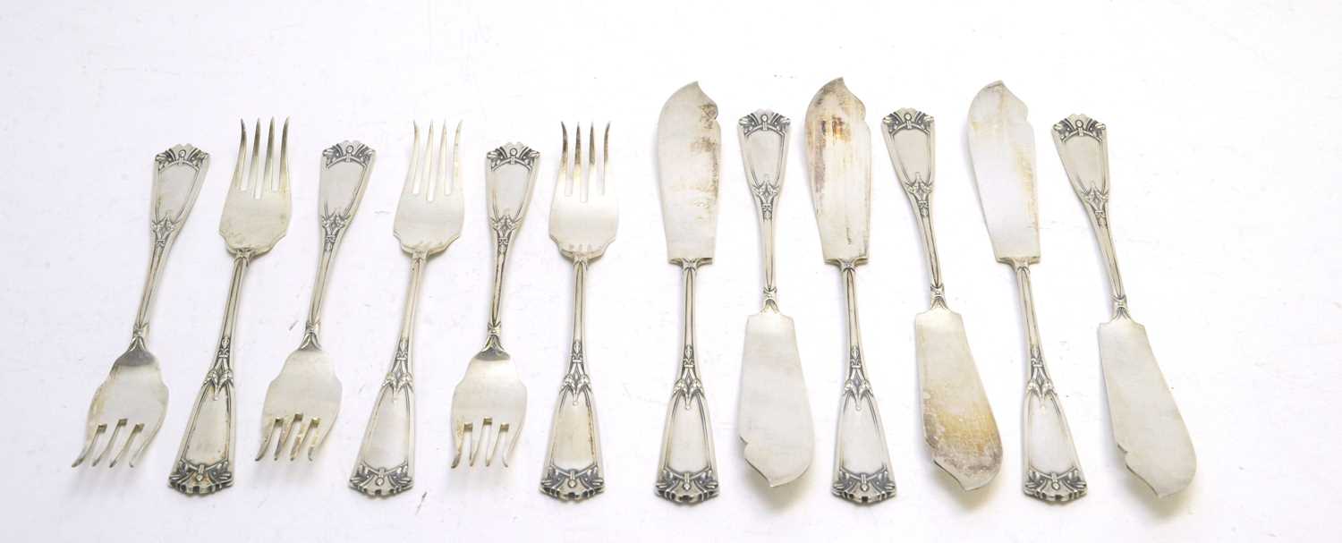 Lot 194 - Set of six early 20th C German fish knives and forks.