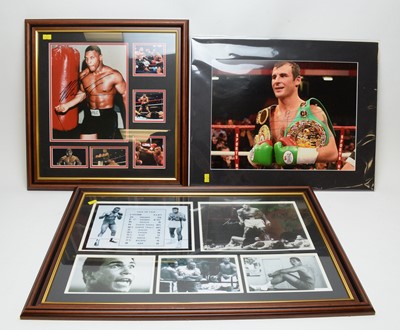 Lot 1272 - Boxing: Signed photographs of Muhammad Ali, Mike Tyson and Joe Calzaghe, with additional reproduction photographs.