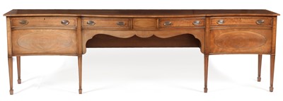 Lot 671 - Sheraton style mahogany serpentine sideboard