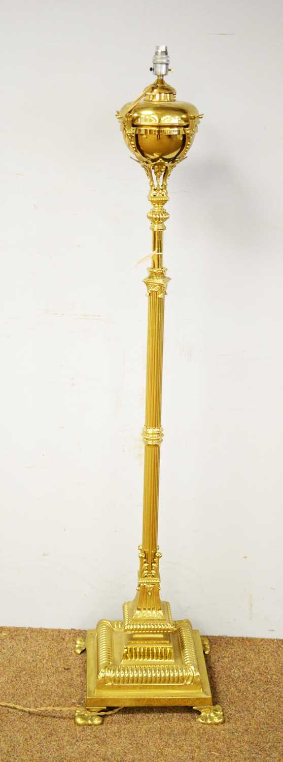 Lot 19 - 20th C brass telescopic oil lamp converted for electricity.