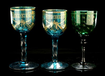 Lot 583 - Pair green wine glasses and another