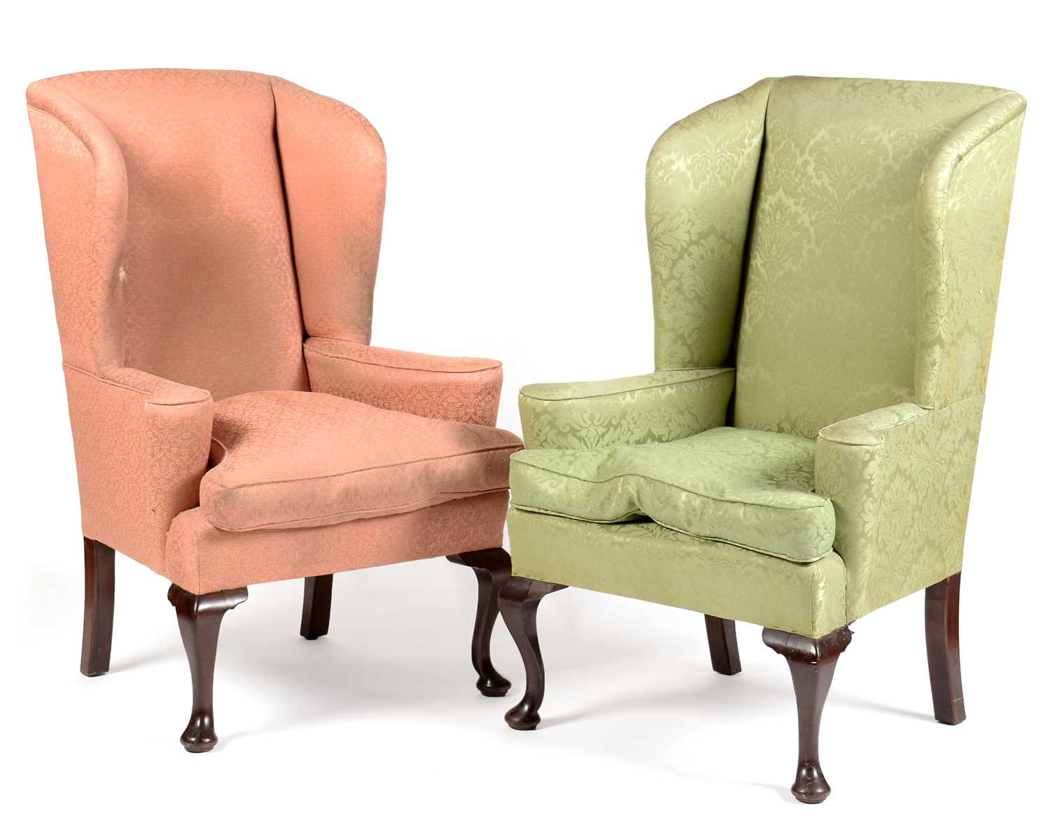 Lot 915 - Two late 19th Century George II style wingback armchairs
