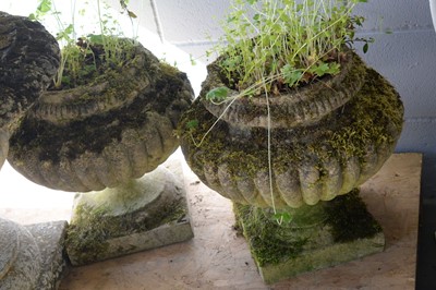 Lot 161 - Pair of early 20th C composite stone garden urns.