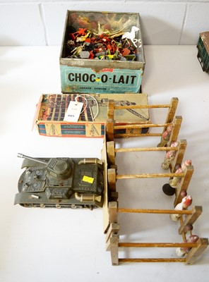 Lot 885 - Gescha Manovrier tank, a baby's wooden toy, Lone Star and other figures.