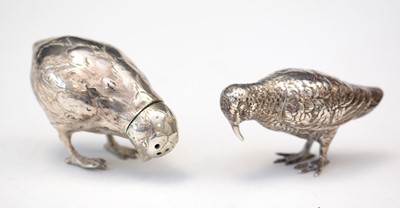 Lot 213 - German silver 800 pepperette; and a silver bird ornament.