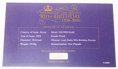 Lot 11 - A Queen Elizabeth II 90th Birthday £5 gold proof