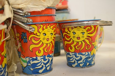 Lot 432 - Qty of vintage seaside buckets; butter churn; etc.