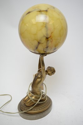 Lot 519 - Art Deco style globe lamp; Spelter camel group; and Britannia metal vase.